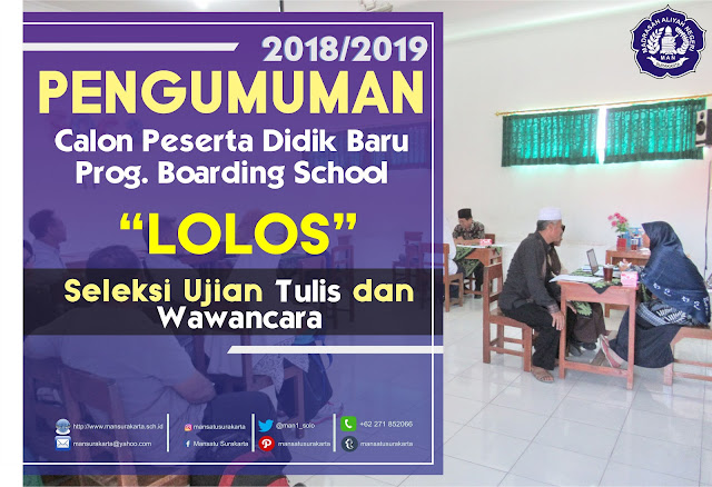 PENGUMUMAN PPDB PROG. BOARDING SCHOOL LOLOS UJIAN TULIS DAN WAWANCARA