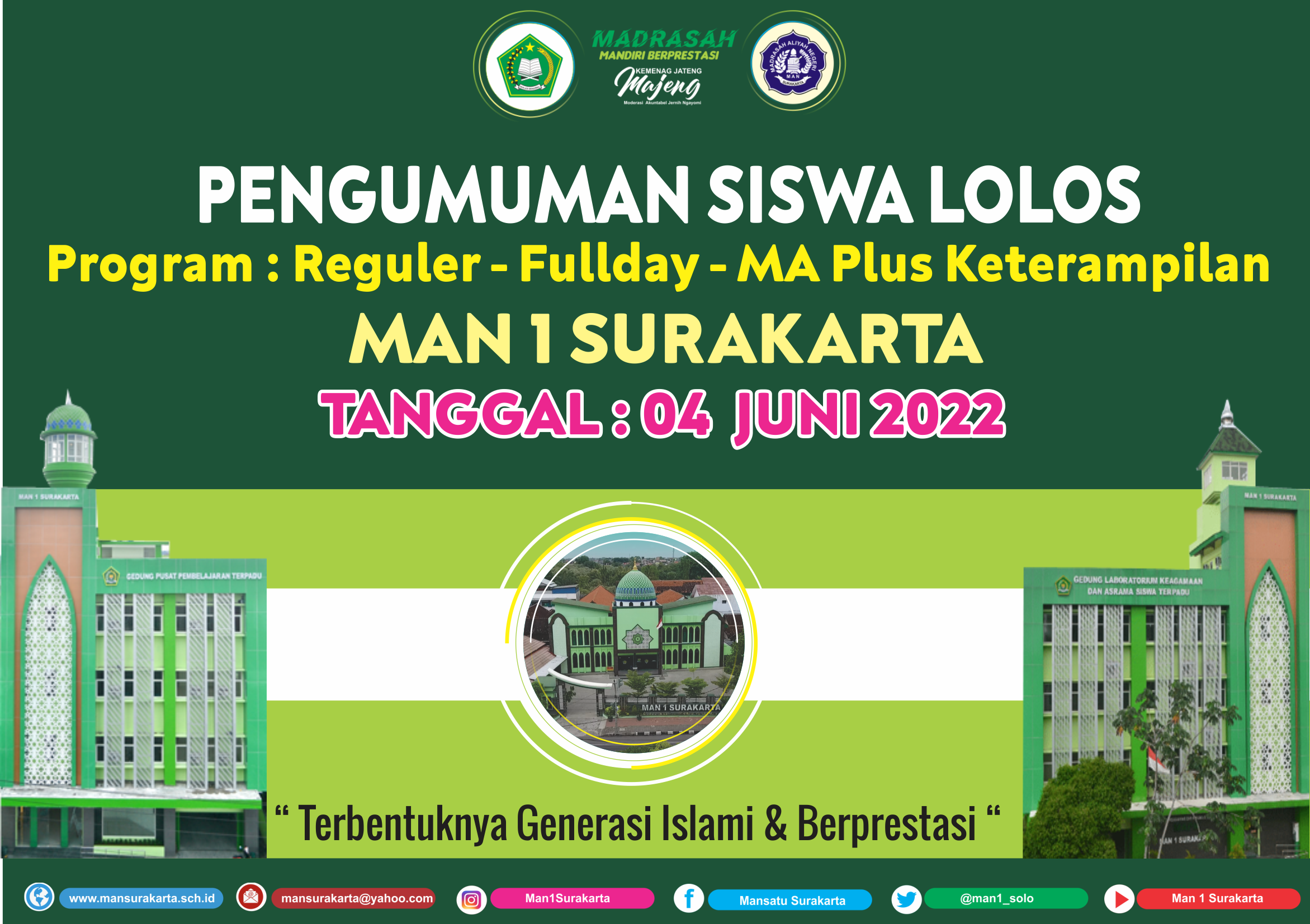 PENGUMUMAN SISWA LOLOS PPDB PROG. REGULER-FULLDAY-MA PLUS KETERAMPILAN